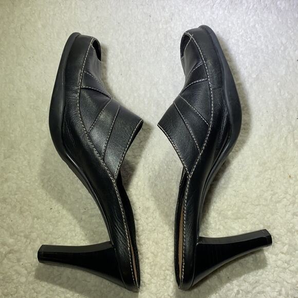 Coldwater Creek x Aerosoles Black Leather TIA DONNA Mules Heels, Sz 9.5 - Picture 3 of 10